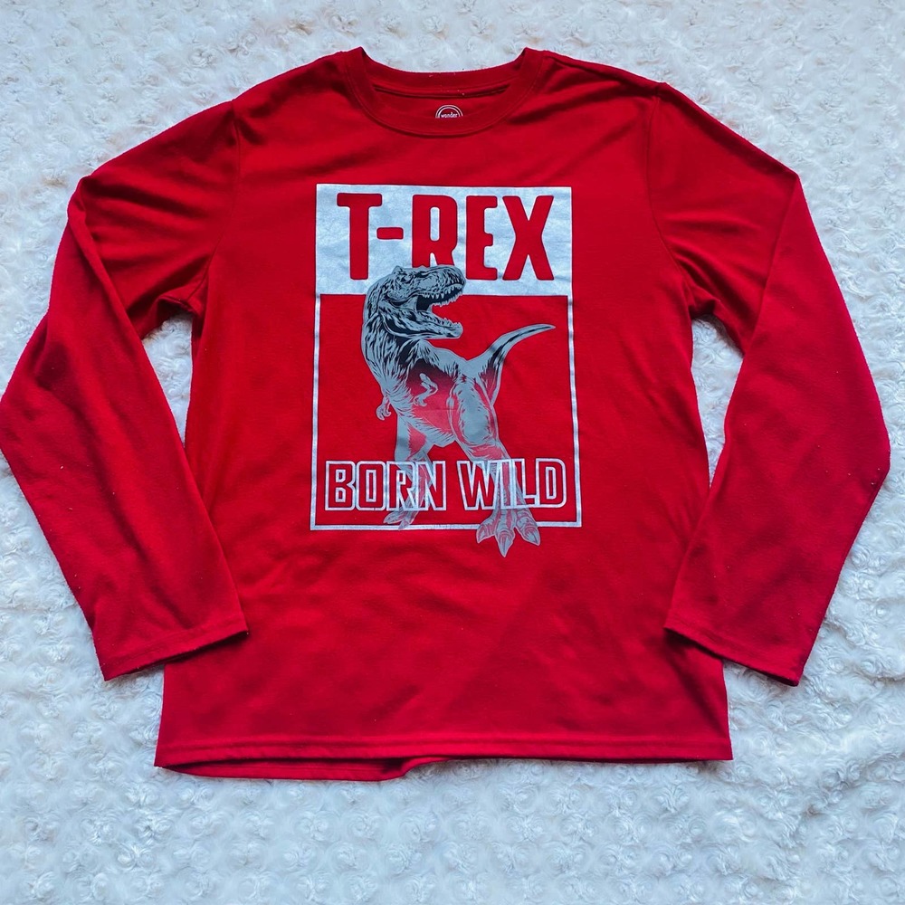 T Rex Born Wild Dinosaur Red Long Sleeve Pajama Top Shirt Size XXL Paleontology